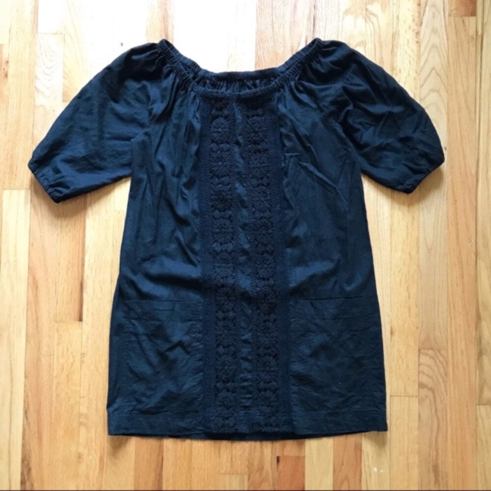 Anthropologie Black Shift Dress with Lace Detail